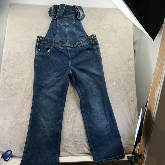 Vintage Planet Motherhood Girls Denim Overalls Large Blue Straight Leg Retro - Picture 15 of 16